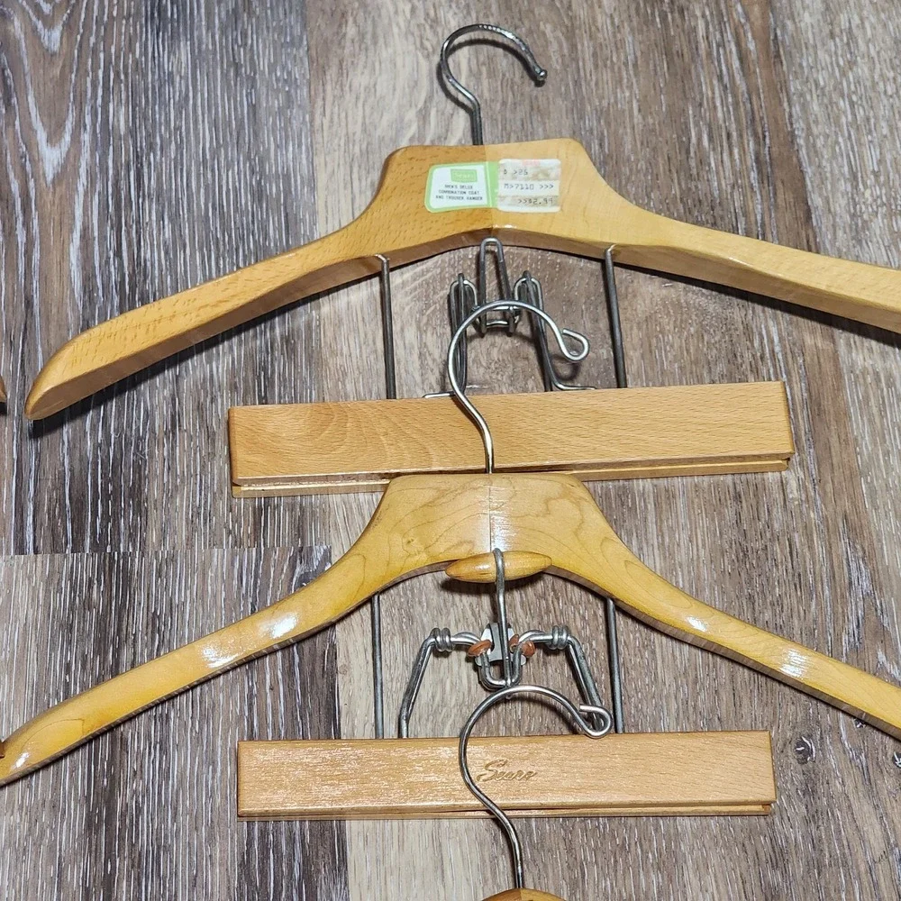 Lot 8 Vtg Wooden Hangers Suit Coat Pants Slacks Trouser Locking Clasp Sears
